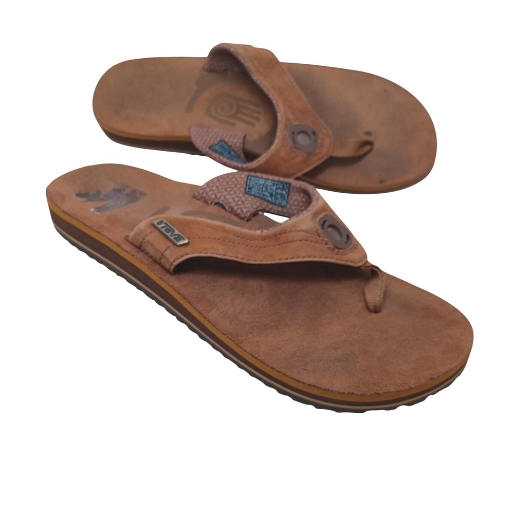 Teva Mush Brown Tan Suede Leather Flip Flop Sandals 4092 Womens Size 10